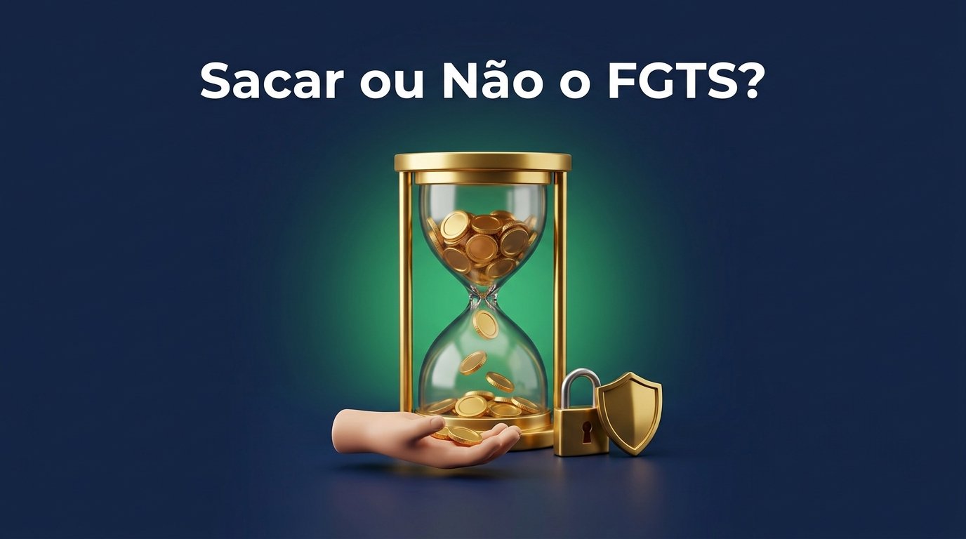 Ampulheta dourada com moedas caindo, representando o desconto ao antecipar o saque-aniversário do FGTS