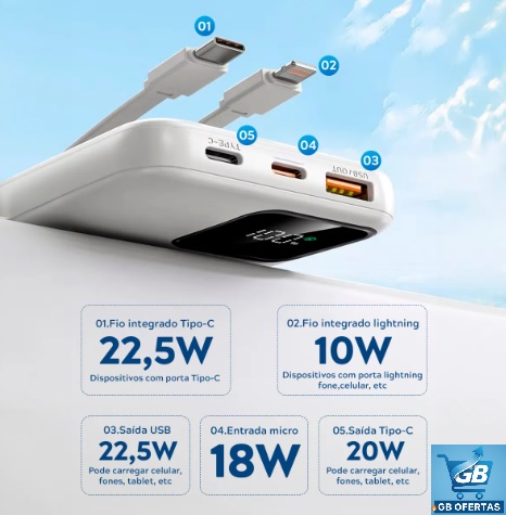 Destaca-se Imagem da Potência do Carregador Portátil Power Bank Turbo 20000mah Universal
