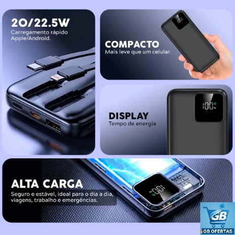 Destaca-se Imagem dos Detalhes do Carregador Portátil Power Bank Turbo 20000mah Universal