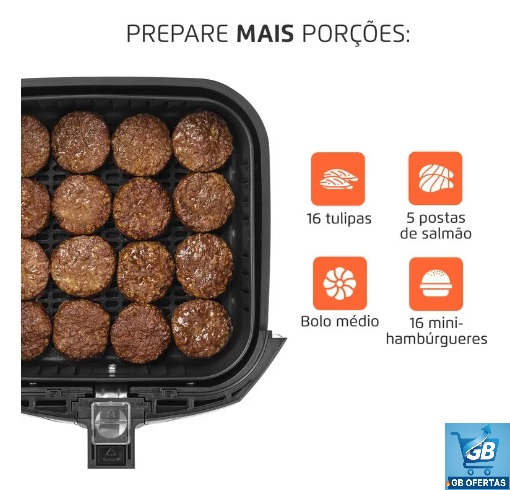 Fritadeira sem óleo air fryer 4L Mondial 1500W AFN-40-BFT Pro3 Destaca-se Imagem Destacando Quantidade de Alimentos na Fritadeira sem óleo air fryer 4L Mondial 1500W AFN-40-BFT