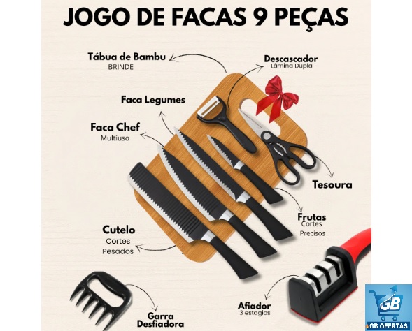 Jogo De Facas Cozinha Churrasco Premium Inóx 8 Peças +tábua Pro1