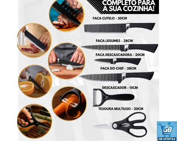 Jogo De Facas Cozinha Churrasco Premium Inóx 8 Peças +tábua Pro2