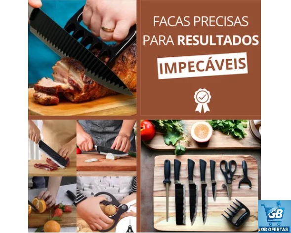 Jogo De Facas Cozinha Churrasco Premium Inóx 8 Peças +tábua Pro3 Destaca-se Imagem dos Resultados do Jogo De Facas Cozinha Churrasco Premium Inóx 8 Peças +tábua
