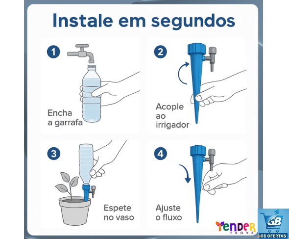 Destaca-se Imagem da Forma de Instalação do Kit 10 Irrigadores Gotejadores Acopláveis