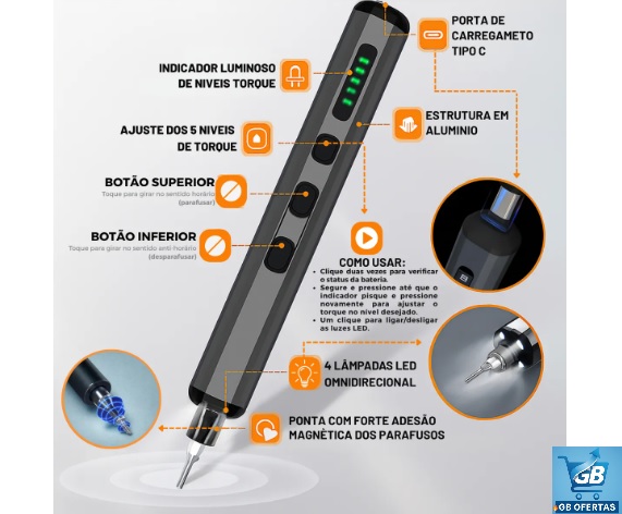 Kit Chave De Precisão Eletrica Fenda Parafusadeira 68 Em 1 Pro2 Destaca-se Imagem dos Botões do Kit Chave De Precisão Eletrica Fenda Parafusadeira 68 Em 1