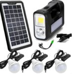 Kit Sistema Solar Painel Led A Bateria + 3 Lampadas Portatil Preto 220v 110v