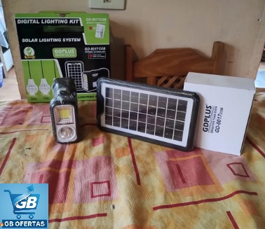 Destaca-se Imagem do Kit Sistema Solar Painel Led A Bateria + 3 Lâmpada Portátil Fora da Caixa