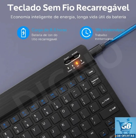 Destaca-se na Imagem o Modelo Sem Fio e Recarregável do Kit Teclado E Mouse Sem Fio Recarregavel Wireless Bluetooth