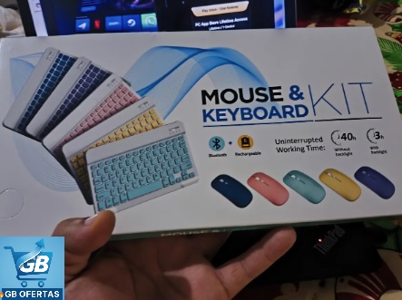Destaca-se na Imagem o Kit Teclado E Mouse Sem Fio Recarregavel Wireless Bluetooth na Caixa