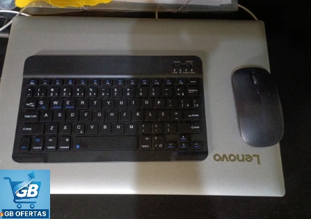 Destaca-se na Imagem o Kit Teclado E Mouse Sem Fio Recarregavel Wireless Bluetooth Lado a Lado