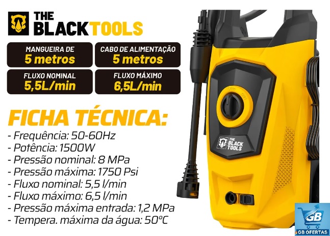 Destaca-se Imagem da Ficha Técnica Lavadora De Alta Pressão The Black Tools