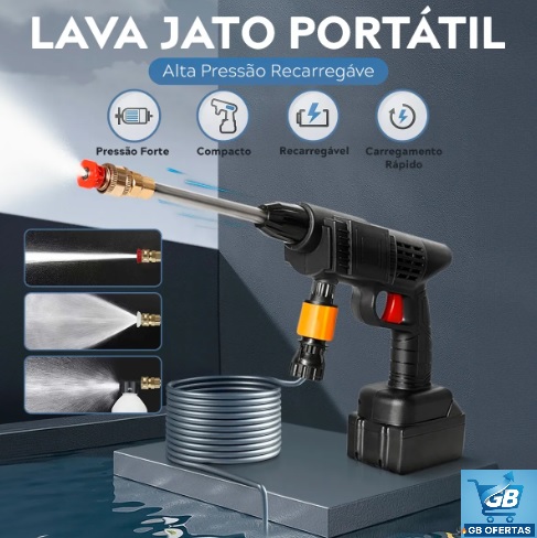 Lavadora Lava Jato Portátil Pressão 2 Baterias Pro1 Destaca-se Imagem da Lavadora Lava Jato Portátil Pressão 2 Baterias + Maleta Preto