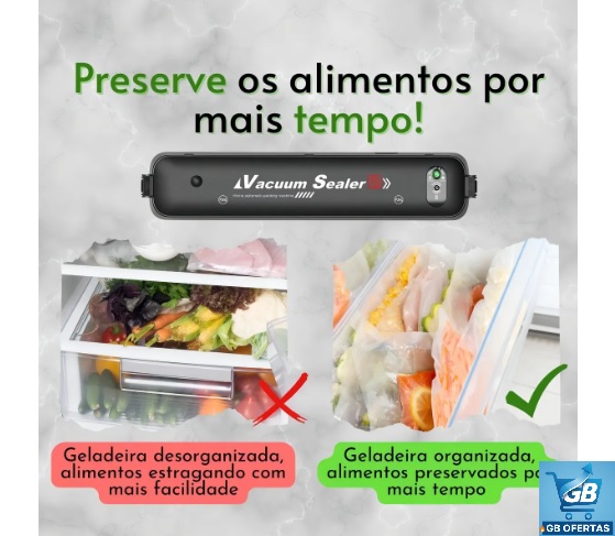 Maquina Seladora A Vácuo C-10 Sacos Extra Vacuo Domestica Portatil Pro1 Destaca-se Imagem da Capacidade de Preservação dos Alimentos da Maquina Seladora A Vácuo C/10 Sacos Extra