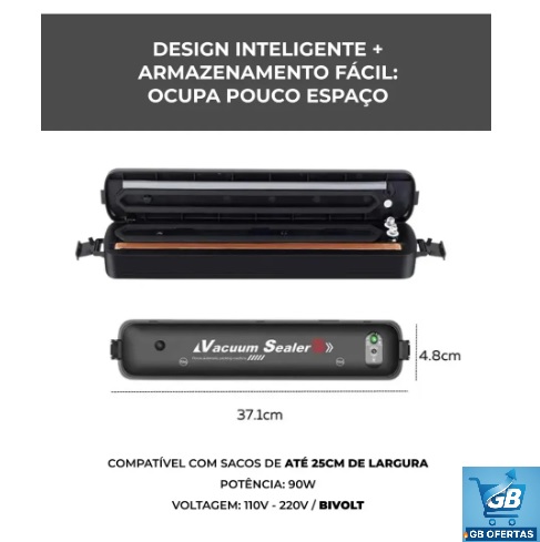 Maquina Seladora A Vácuo C-10 Sacos Extra Vacuo Domestica Portatil Pro2 Destaca-se Imagem do Design e Armazenamento da Maquina Seladora A Vácuo C/10 Sacos Extra