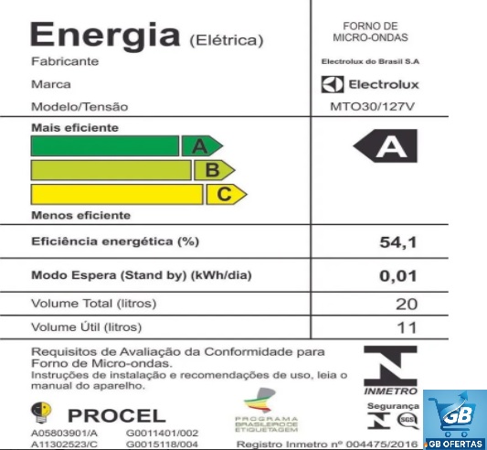 Destaca-se Imagem do Gasto Energético do Micro-ondas Electrolux 20L Branco com Função Tira OdorDestaca-se Imagem do Gasto Energético do Micro-ondas Electrolux 20L Branco com Função Tira Odor