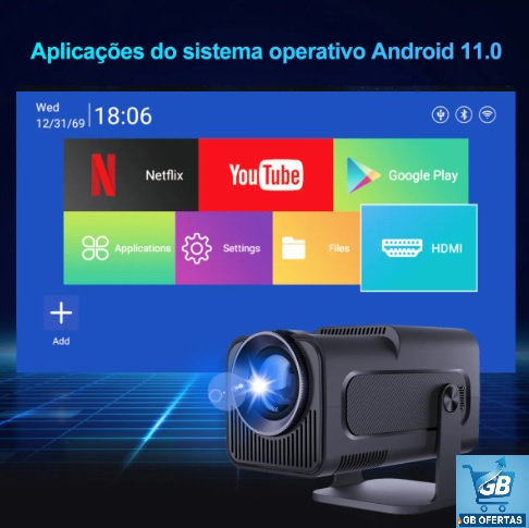 Destaca-se Imagem Mostrando o Sistema Operacional do Projetor Magcubic HY320 1080P Full Hd 4k Android 11 Smart