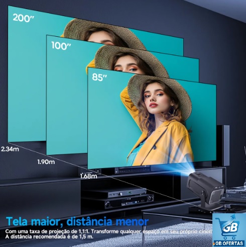 Destaca-se Imagem Mostrando o Tamanho de Ampliação de Imagem do Projetor Magcubic HY320 1080P Full Hd 4k Android 11 Smart