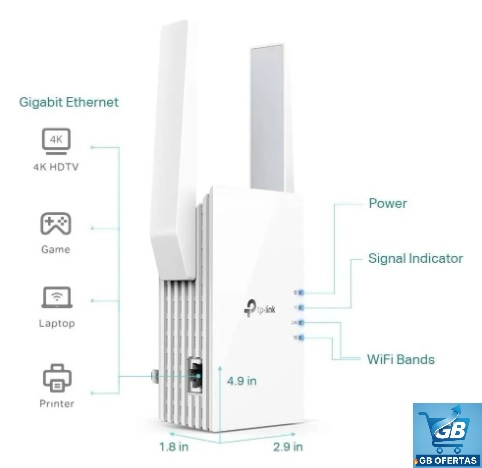 Destaca-se Imagem da Conectividade do Repetidor de Sinal Wi-Fi 6 TP-Link