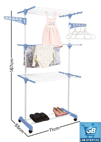 Varal De Chão Grande De Roupas 3 Andares Dobrável Destaca-se Imagem das Medidas do Varal De Chão Grande De Roupas 3 Andares Dobrável