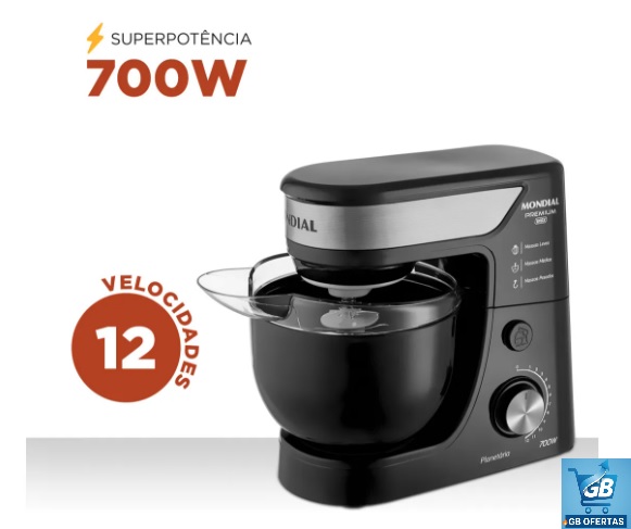 Batedeira Planetária, Mondial, 700W - BP-01P-B Pro1 Destaca-se Imagem Mostrando a Potência da Batedeira Planetária Mondial 700W - BP-01P-B