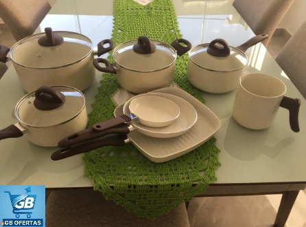 Destaca-se Imagem Enviada e Avaliada por comprador dos Itens do Conjunto de Panelas 8 Peças Ceramic Life Smart Plus Vanilla - Brinox na Mesa