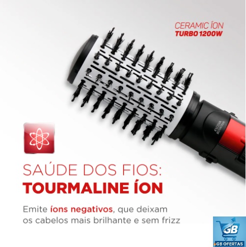 Destaca-se Imagem Ilustrativa da Escova Rotativa Ceramic Íon Turbo, Mondial, 1200W - ER-09 Mostrando os Íons Negativos