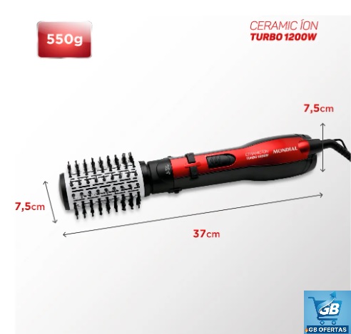 Destaca-se Imagem Ilustrativa das Medidas da Escova Rotativa Ceramic Íon Turbo, Mondial, 1200W - ER-09