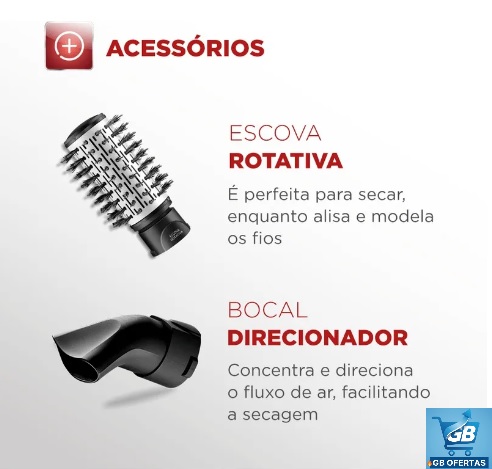 Destaca-se Imagem Ilustrativa das Ponteiras da Escova Rotativa Ceramic Íon Turbo, Mondial, 1200W - ER-09