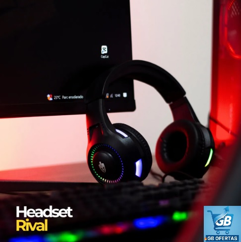 Destaca-se Imagem Ilustrativa do Fone De Ouvido Headset Gamer Rgb Led Pc e Video Game