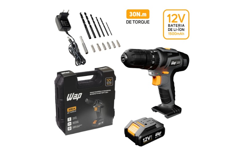 Parafusadeira e Furadeira com Impacto WAP BPFI 12K4 com Led de Iluminação Maleta