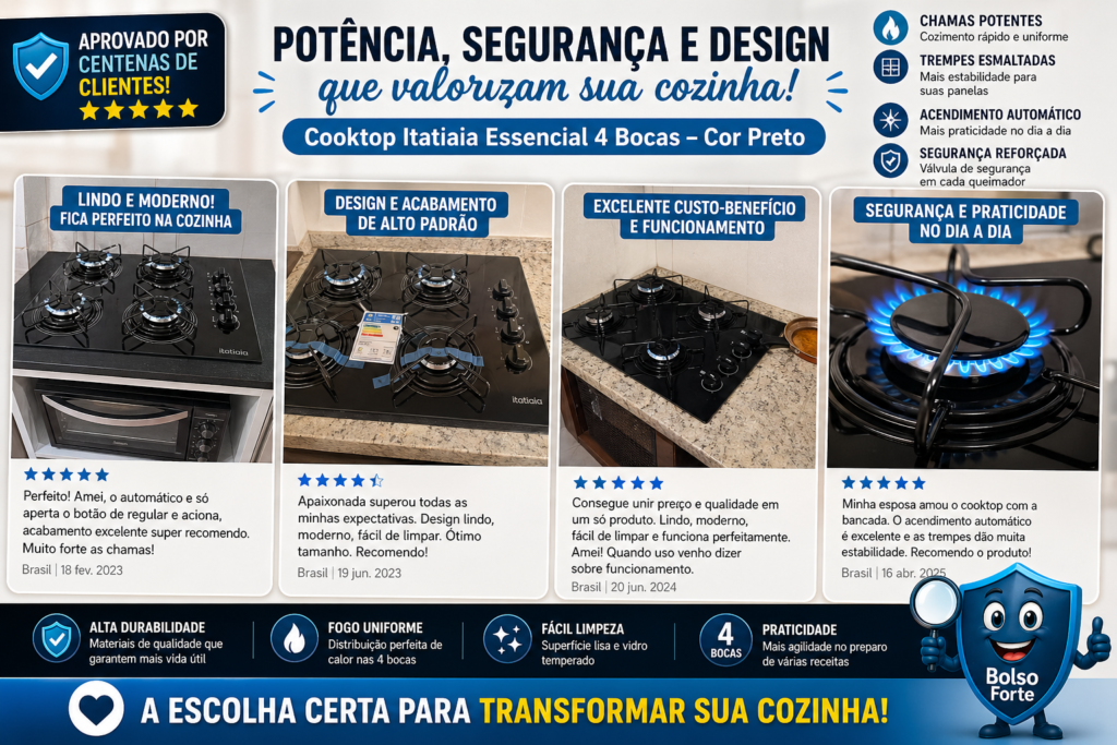 Destaca-se Imagens Enviadas e Comentadas por Compradores do Cooktop Itatiaia Essencial 4 Bocas cor Preto