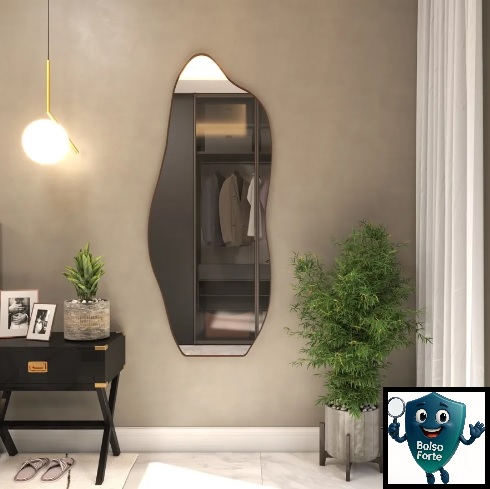 Destaca-se Imagem Ilustrativa do Espelho 100x50 Orgânico Corpo Inteiro Grande Moldur na Sala