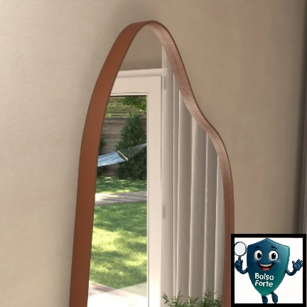 Destaca-se Imagem Ilustrativa dos Detalhes do Espelho 100x50 Orgânico Corpo Inteiro Grande Moldur