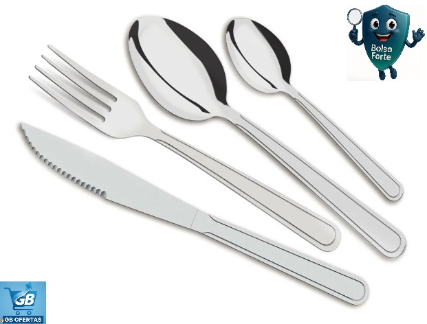 Destaca-se Imagem Ilustrativa dos Itens do Jogo Talheres Aço Inox 24 Peças Tramontina