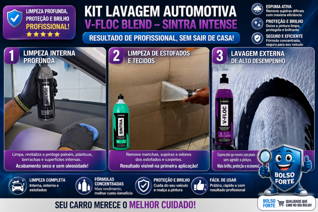 Destaca-se Imagem Ilustrativa do Kit Lavagem Automotiva V-floc Blend Sintra Intense Vonixx Detalhado