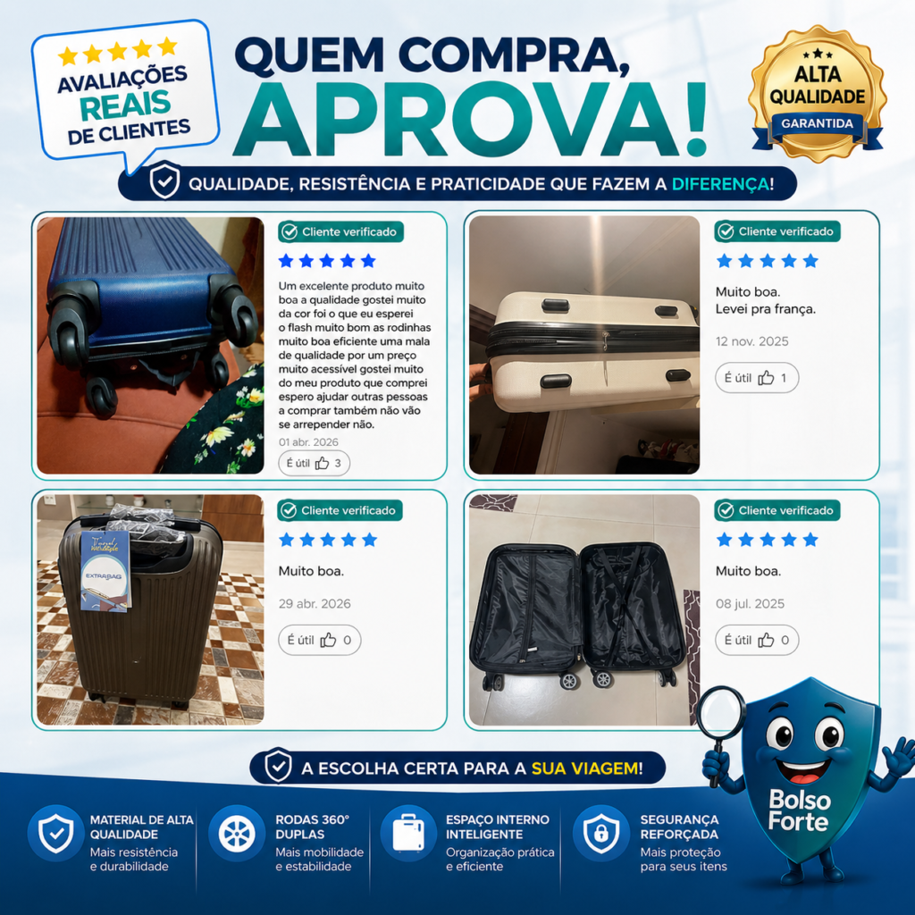 Destaca-se Imagem Enviada e Comentada por Compradores da Mala De Viagem Rígida De Bordo 10kg Rodas 360° Medidas Anac