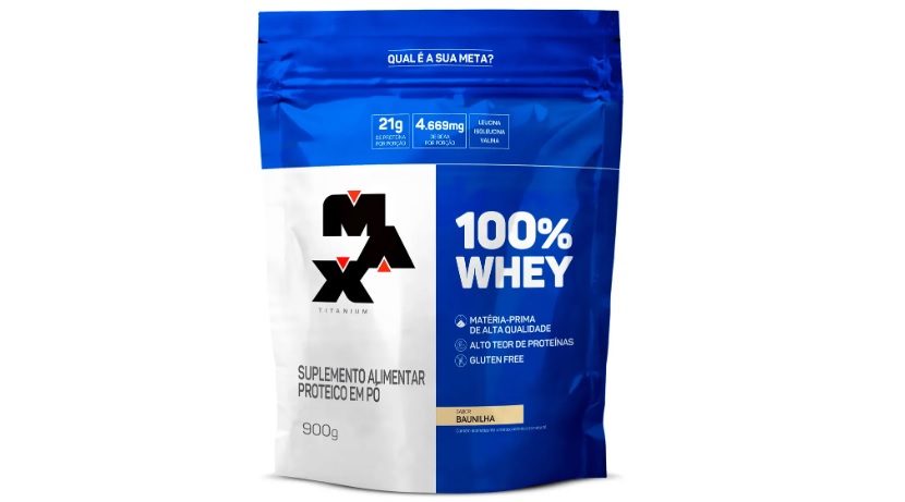 Refil 100% Whey Protein Concentrado Max Titanium 900g Sabor Baunilha