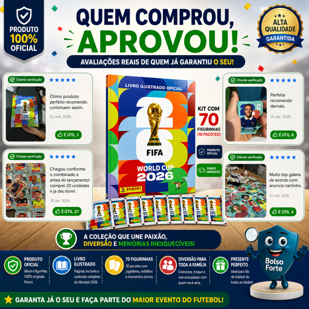 Destaca-se Imagem Enviada e Avaliada por Compradores do Álbum Oficial Copa Do Mundo 2026 Brochura + 70 Figurinhas