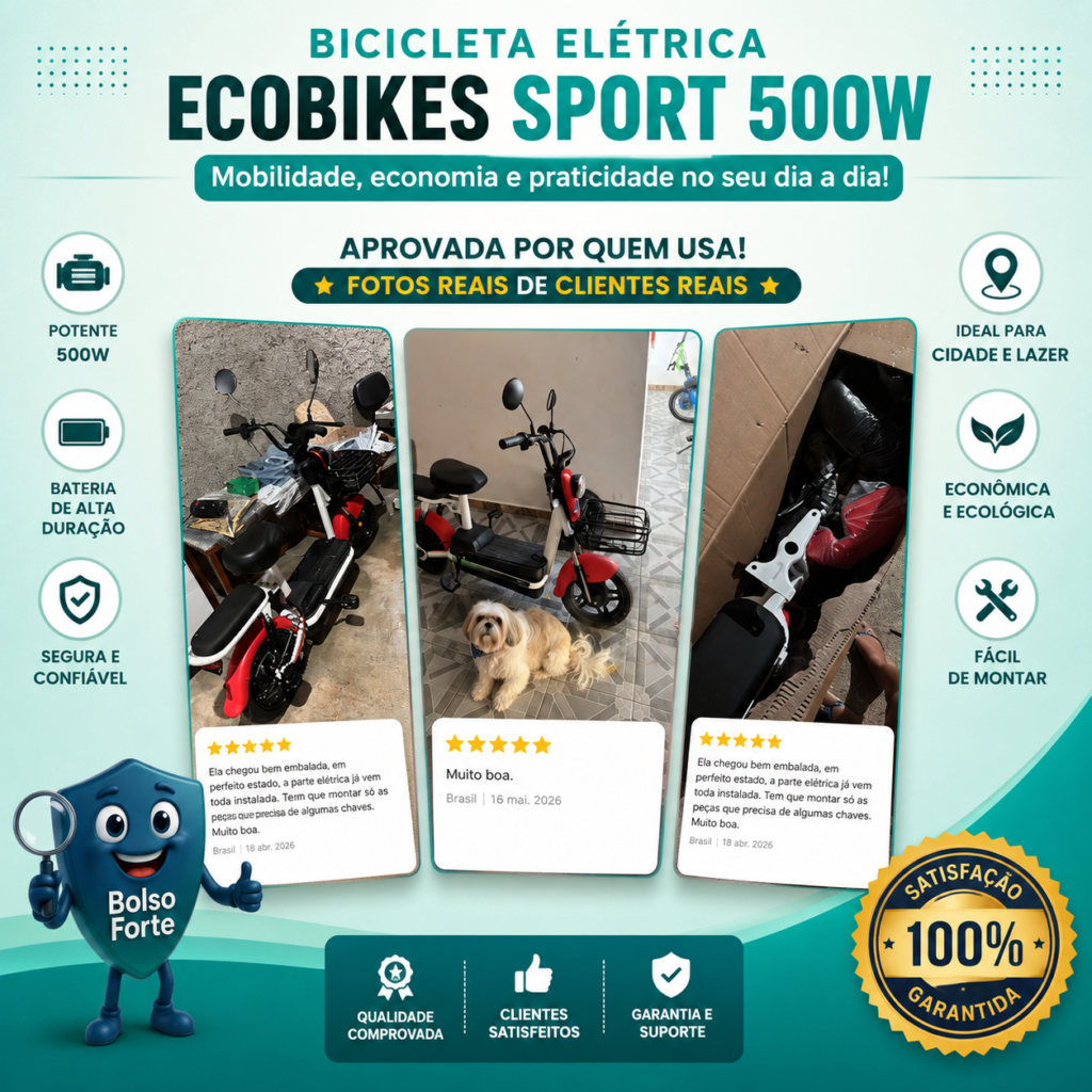 Destaca-se Imagem Enviada e Avaliada por Compradores da Bicicleta Elétrica Ecobikes Sport 500w Scooter