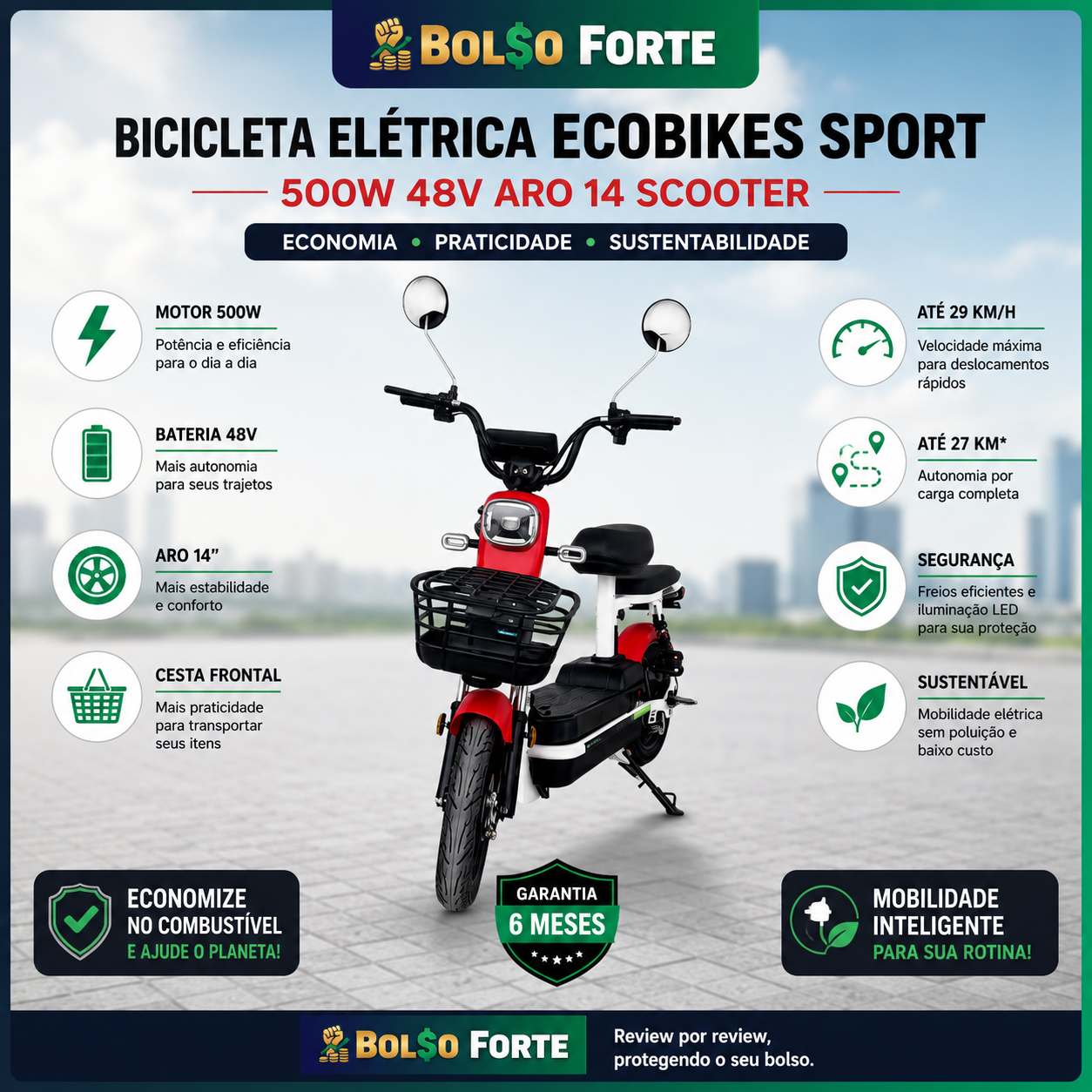 Bicicleta Elétrica Ecobikes Sport 500W Vale a Pena? A Verdade Sobre o Custo-Benefício Urbano!
