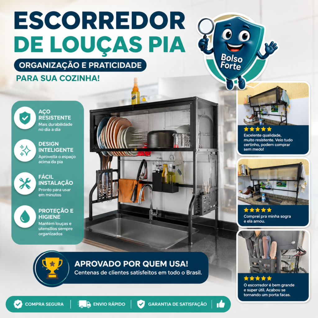 Destaca-se Imagem Enviada e Avaliada por Compradores do Escorredor de Louças e Organizador de Pia Suspenso com Armario de Cozinha