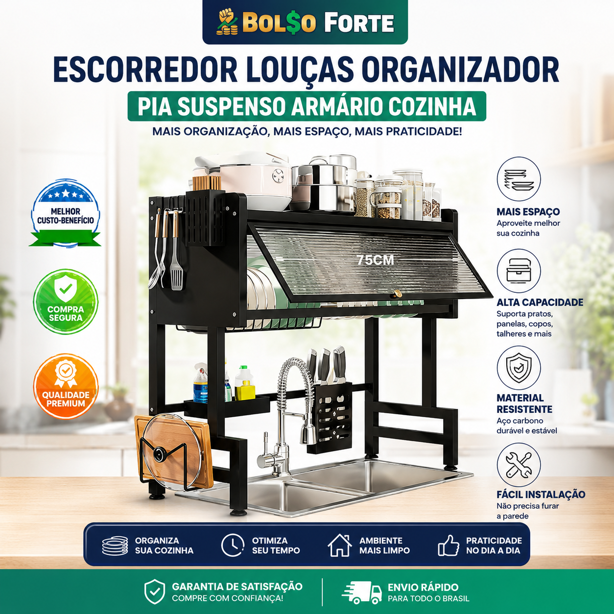 Escorredor de Pia Suspenso Vale a Pena? Ganhe Espaço Real na Cozinha