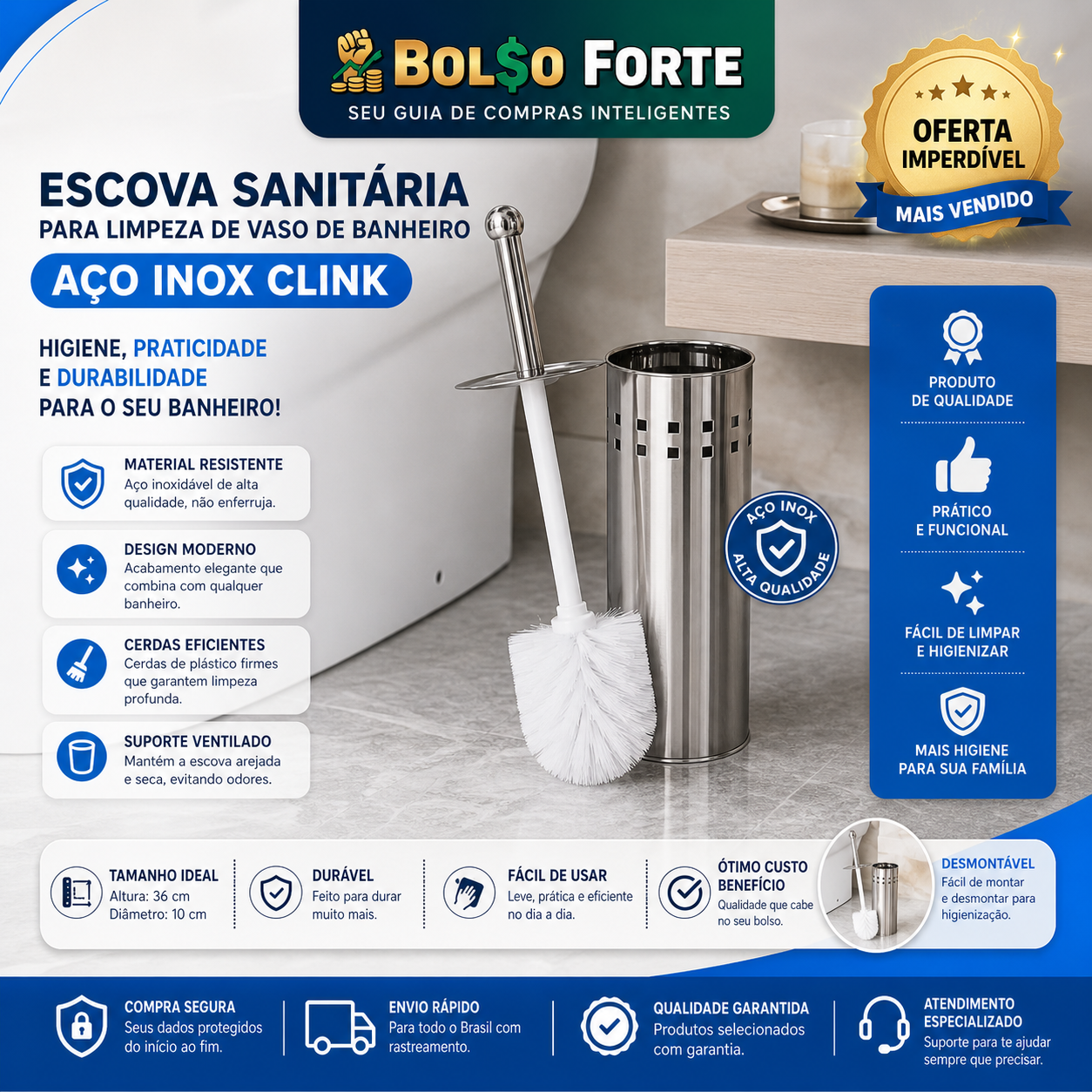 Escova Sanitária Inox Clink Vale a Pena? Higiene e Estilo no Banheiro