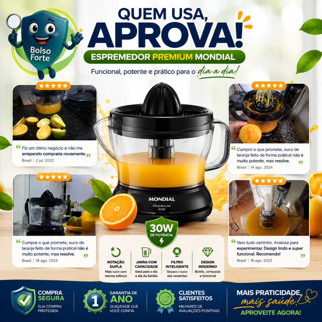 Destaca-se Imagem Enviada e Avaliada por Compradores do Espremedor Premium Mondial 30W E-02