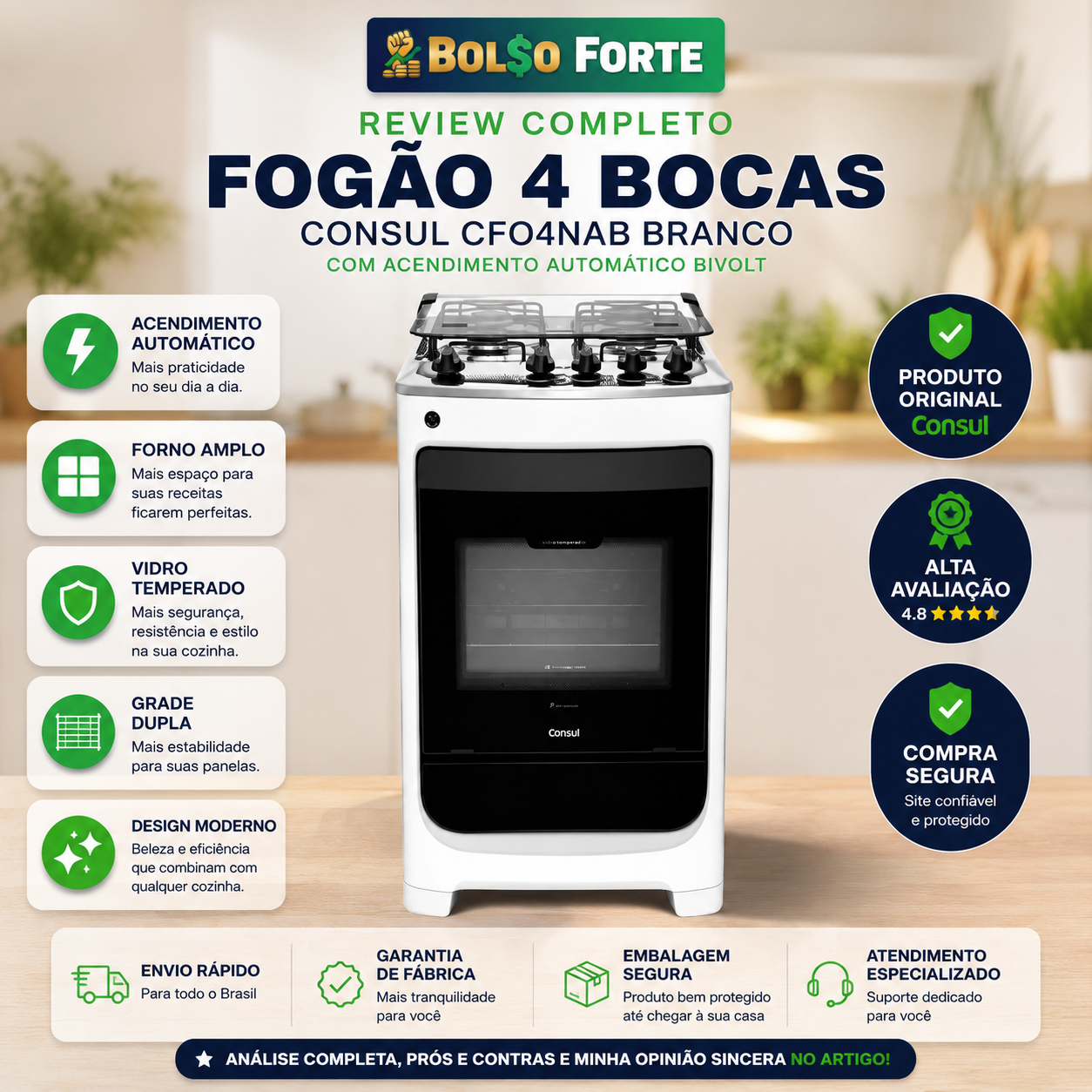 Fogão Consul 4 Bocas CFO4NAB Vale a Pena? O Melhor Custo-Benefício Branco
