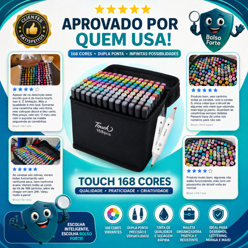 Destaca-se Imagem Enviada e Avaliada por Compradores do Kit 168 Canetas Permanentes de Ponta Dupla com Estojo