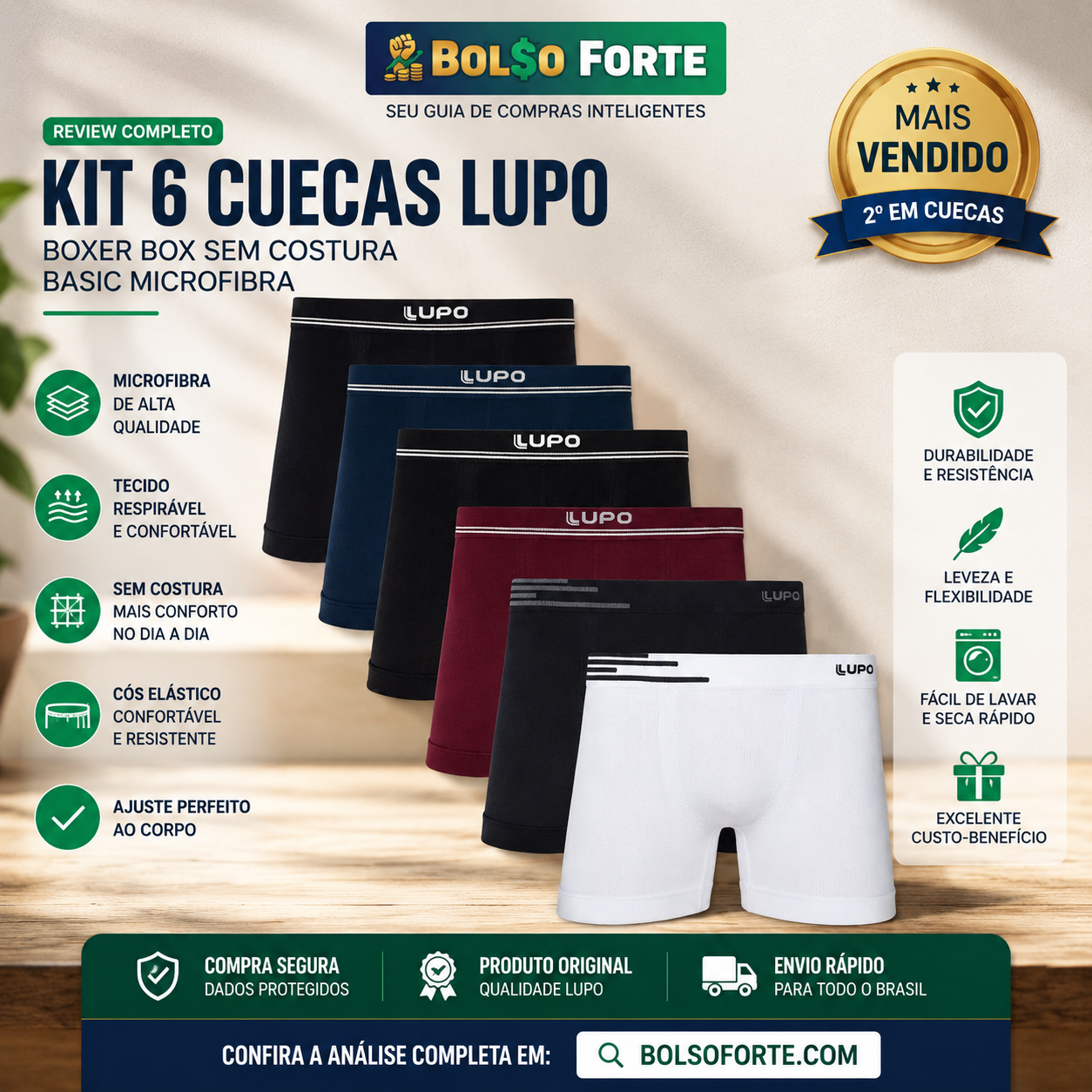 Kit 6 Cuecas Lupo Boxer Microfibra Vale a Pena? O Fim do Desconforto