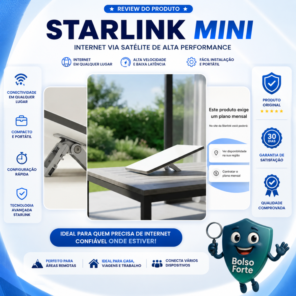 Destaca-se Imagem Ilustrativa e Detalhada do Kit De Internet Via Satelite Starlink Mini