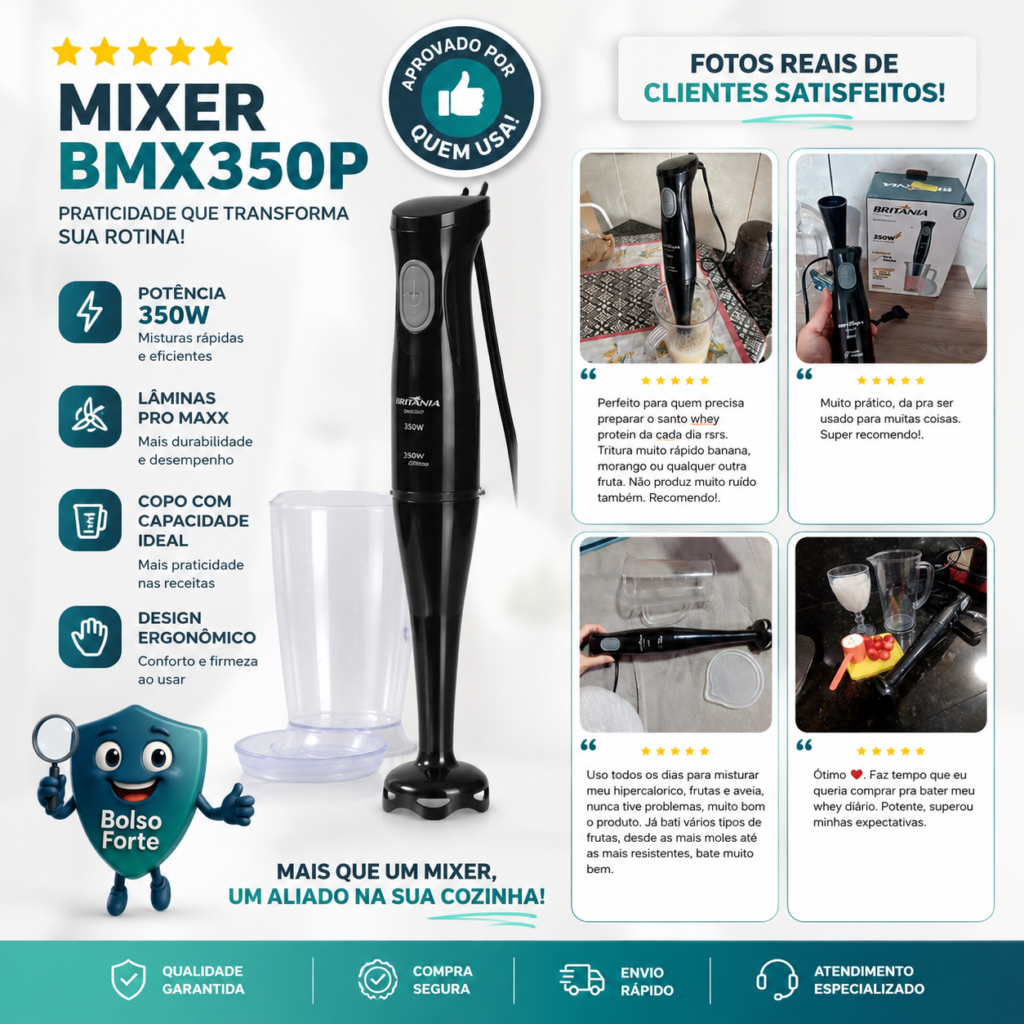 Destaca-se Imagem Enviada e Avaliada por Compradores do Mixer Bmx350p Preto Com Lâminas Pro Maxx 350w Britânia