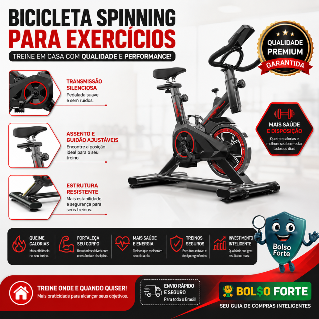 Destaca-se Imagem Ilustrativa de Detalhada da Bicicleta Spinning Ergométrica